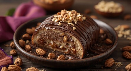 Fototapeta premium Satisfying Lenten capirotada from Mexico blended with chocolate and nuts