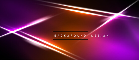 Obraz premium Abstract neon lines create dynamic gradient background. Vivid purple, orange hues dominate dark space. Modern design element.