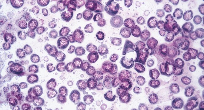 Microscopic image showing detailed cellular changes in acute leukopenia with thrombocytopenia