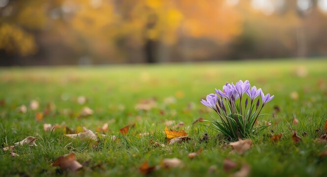 Natural autumn environment with flowering Colchicum autumnale species