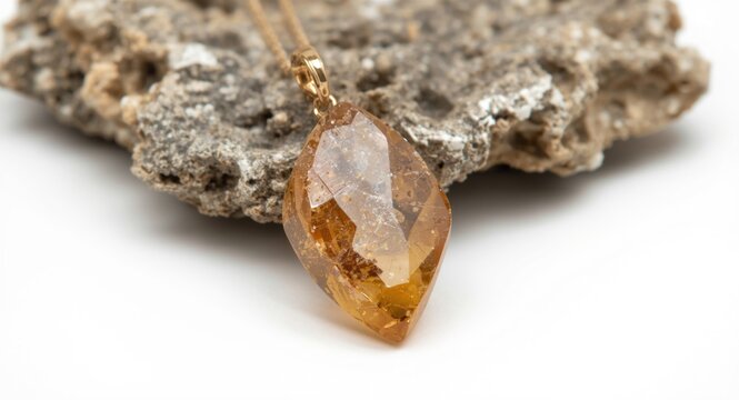 Jewelry crafting gemstone showing petrified copal resin with natural crust on white background
