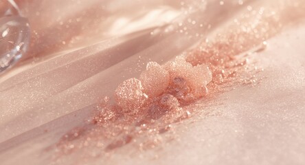 Fototapeta premium Glowing rose colored non shimmer eyeshadow dust displayed over a sheer layer