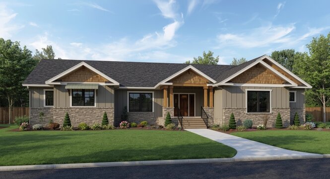 Exterior perspective of a modular home highlighting advanced construction