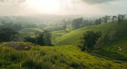 Obraz premium Natural green environment terrain with gently undulating land and fresh air