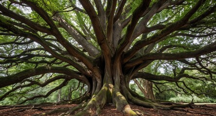 Fototapeta premium A large tree with a complex network of branches and roots extending outward