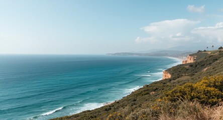 Fototapeta premium Relaxing ocean panorama observed from an elevated coastal route