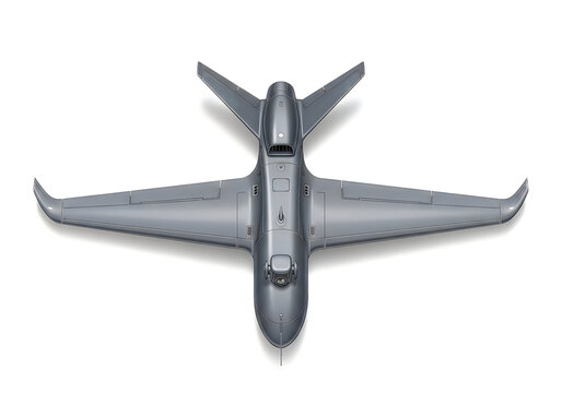 A futuristic twin-engine aircraft with sleek and angular wing design.