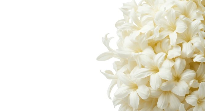 Close up of cream Matthiola Incana blossoms isolated on white
