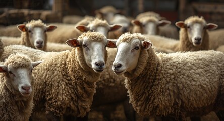 Obraz premium loving purebred sheep group in farmyard scene