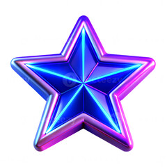 Obraz premium 3D metallic blue star icon with glowing neon outlines on transparent background