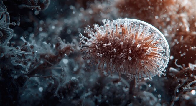 Optical microscopy x400 image of Centropyxis aculeata amoeba with copy space for design