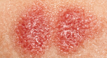 Fototapeta premium Sharp macro photo of red scaly itchy plaques signifying psoriasis vulgaris autoimmune skin disease