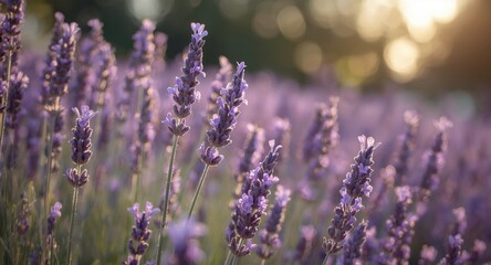 Fototapeta premium Purple lavender swaying gently in warm summer breeze