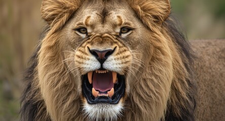 Obraz premium Close up of lion male expressing authority and wild nature