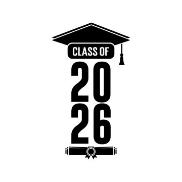 Hand drawn class of 2026 graduation text illustration, class of 2026 badge vector.