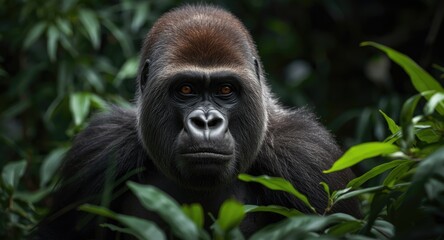 Obraz premium Natural habitat showcasing endangered wild mountain gorilla
