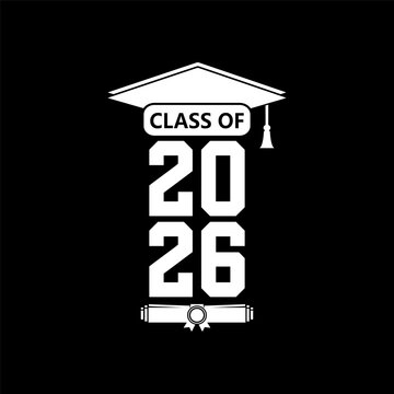 Hand drawn class of 2026 graduation text illustration, class of 2026 badge vector.