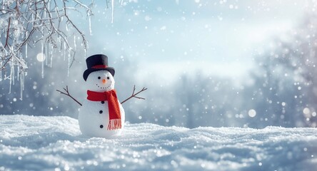 Obraz premium Festive snowman sculpted in a frosty outdoor setting