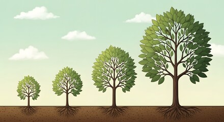 Fototapeta premium Illustration of four trees in different growth stages
