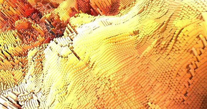 Geometric block animation with camera move over 3d cubes rising up. Abstract 3D background animation.
