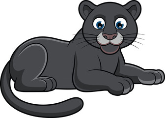 Cute cartoon black panther character sitting and smiling mascot illustration isolated on white background for children wildlife education forest animal vector graphic design © SourovChandra