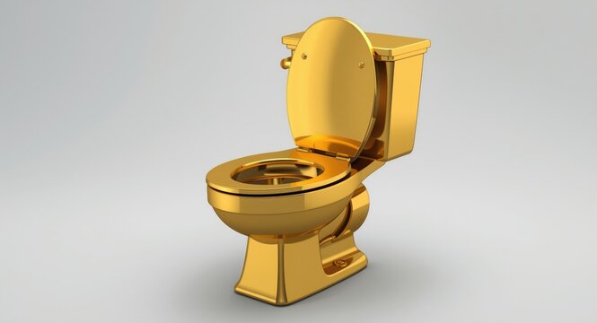 Inventive cartoon depiction of a golden toilet with shine