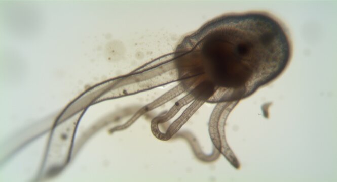 Focused microscopic photo of Euglena single celled flagellate eukaryote specimen