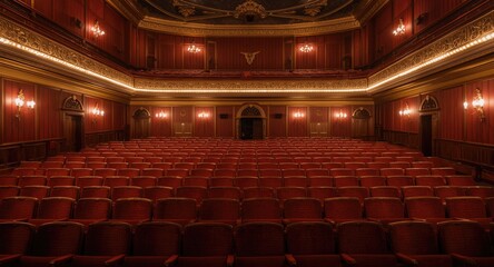 Naklejka premium interior view of a vintage theater auditorium with traditional chairs and copy space
