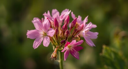 Obraz premium Pink wild primrose flower heads captured close up in natural light