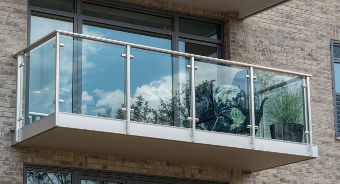 Safety prioritized balcony with clear glass and steel railings reflecting Earth Day themes