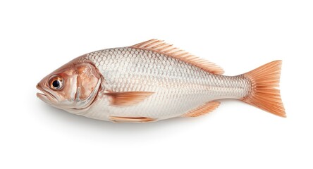 Fototapeta premium Pomfret fish alone set on a smooth white canvas