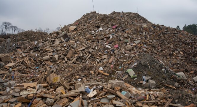 Industrial mound of crushed construction and teardown debris