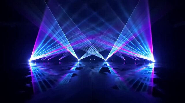 Vibrant laser beams in a dark room.