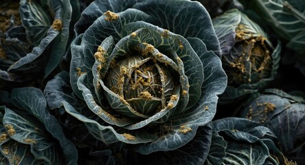 Fototapeta premium Rhizoctoniosis fungus and frost injury impacting stored cabbage and vegetable produce