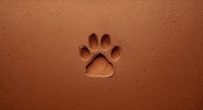 Natural clay background with a clear dog paw print and generous copy space