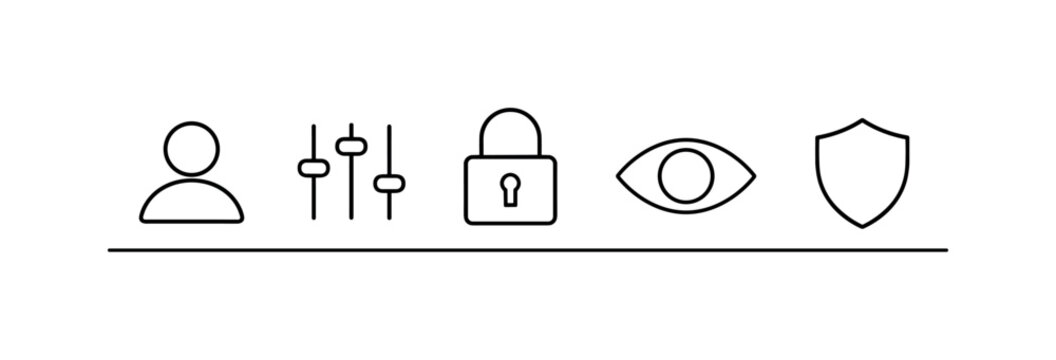 Privacy settings control and user permission management for customizing access and protecting personal data in digital platforms, user profile icon, sliders control, padlock, eye