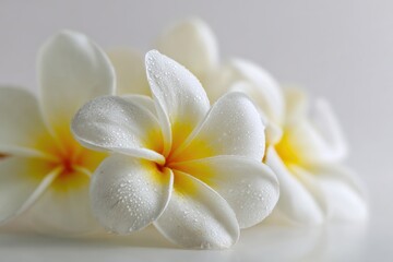 Obraz premium Soft-lit arrangement of white frangipani flowers for a clean studio-style composition