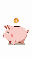 Fototapeta premium Illustration of a Pink Piggy Bank with a Coin Dropping Above, Symbolizing Saving Money and Personal Finance
