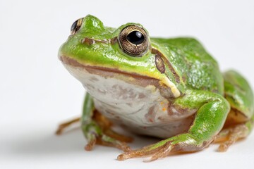 Fototapeta premium Isolated frog portrait with detailed skin texture and glossy eye on white background