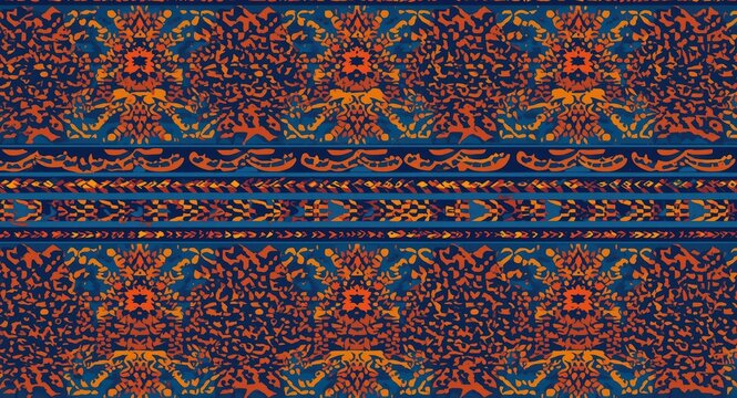Geometric tribal pattern in vibrant bohemian colors inspired by African mud cloth
