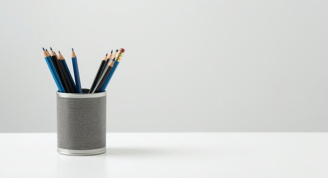 Pencil cup displayed separately on a bright white plain backdrop