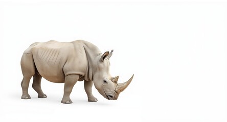Naklejka premium Neutral white surface showing a natural rhinoceros scene
