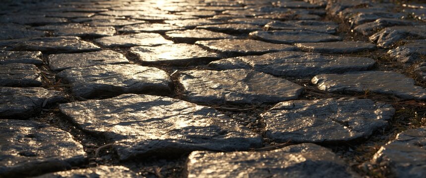 Pathway composed of flat rock slabs with soft daylight