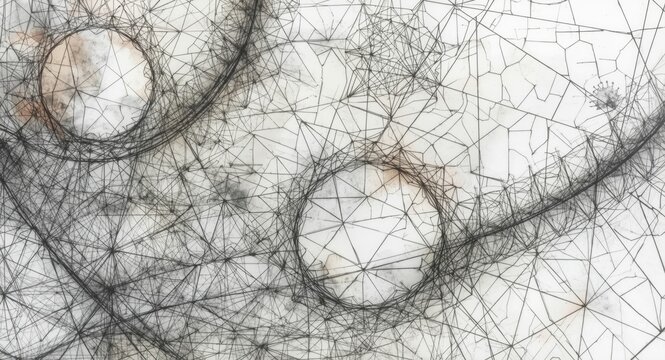 Artistic watercolor scene displaying fractal and curved grids for conceptual geometry layouts