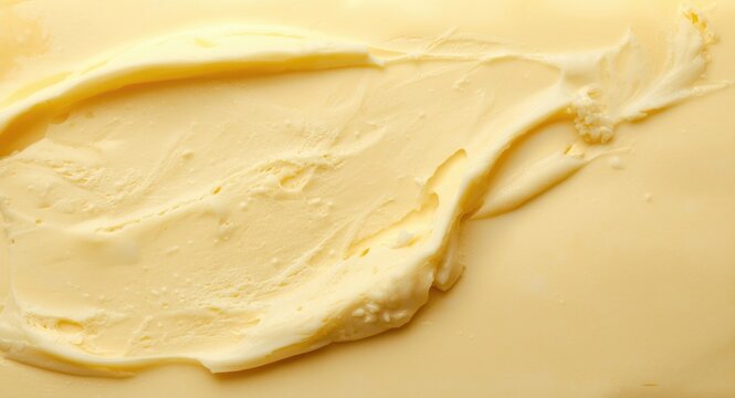 Macro perspective on butter being smeared with curling action revealing its texture