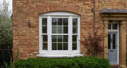 Fototapeta premium Old fashioned brick house exhibiting traditional leaded casement window