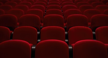Fototapeta premium Empty red theater chair with ample copy space in background