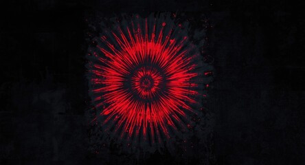 Fototapeta premium Psychedelic spiral tie dye artwork with red hues and vivid shibori pattern on black backdrop