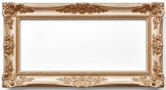 Antique style carved frame featuring detailed patterns on white backdrop