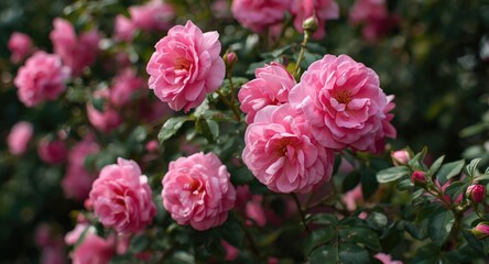 Fototapeta premium Pink blooming rose shrub with a majestic charm